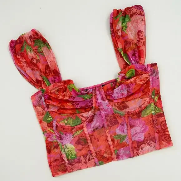 Zara Floral Mesh Corset Bustier Bra Crop Top - Picture 6 of 6
